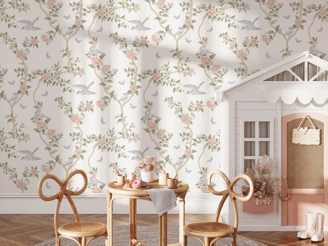 Le Tariche Chinoiserie Mural in Pastels and White