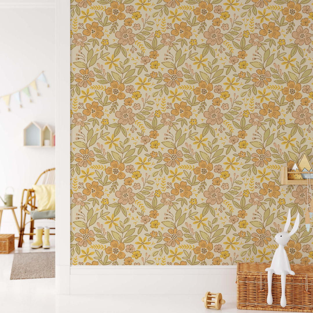 Boho Vintage Floral Wallpaper