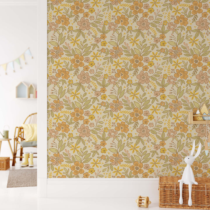 Boho Vintage Floral Wallpaper