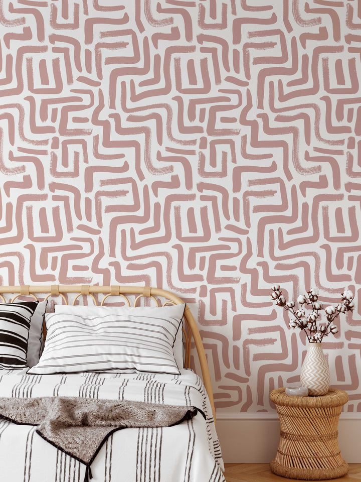 Papel Pintado Arcilla Rosa en Zig Zag