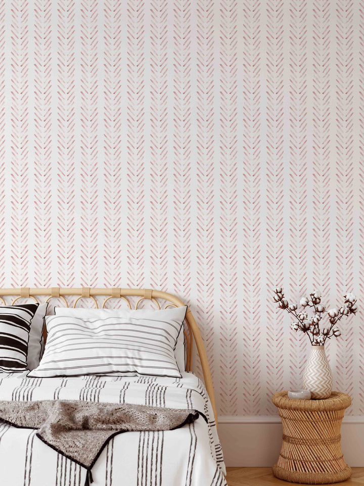 Boho Herringbone in Soft Pink Wallpaper