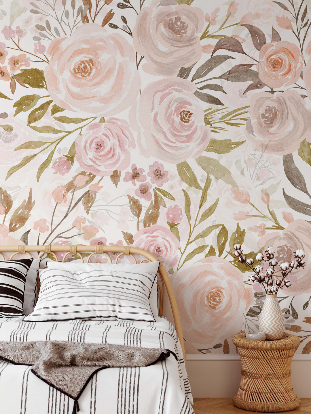 Mural de flores suaves en colores pastel