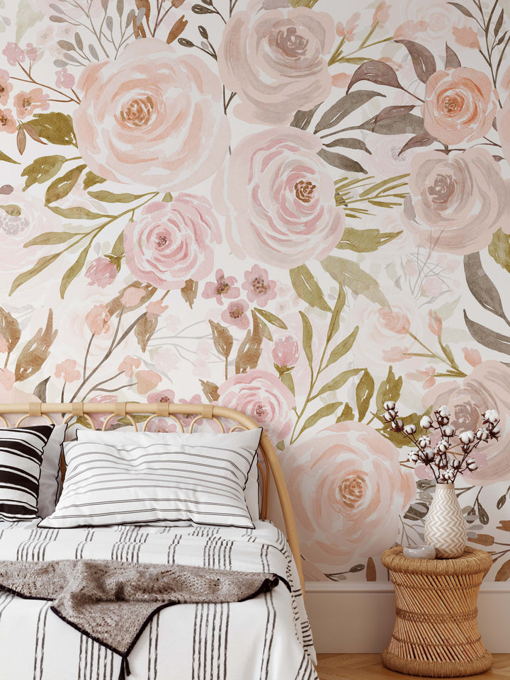 Mural de flores suaves en colores pastel