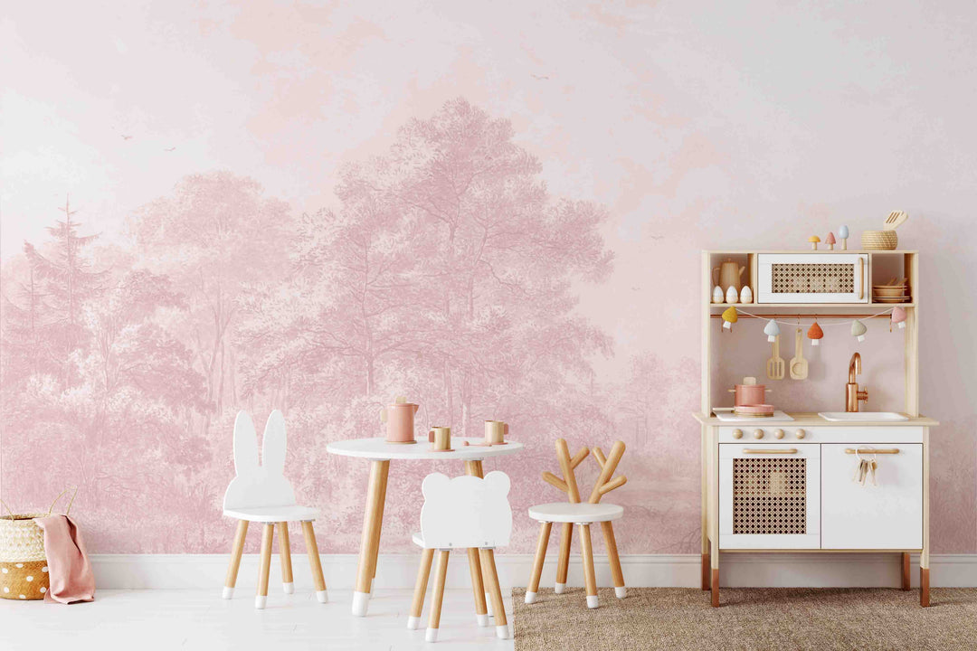 Pink Antique Forest Classic Landscape Mural