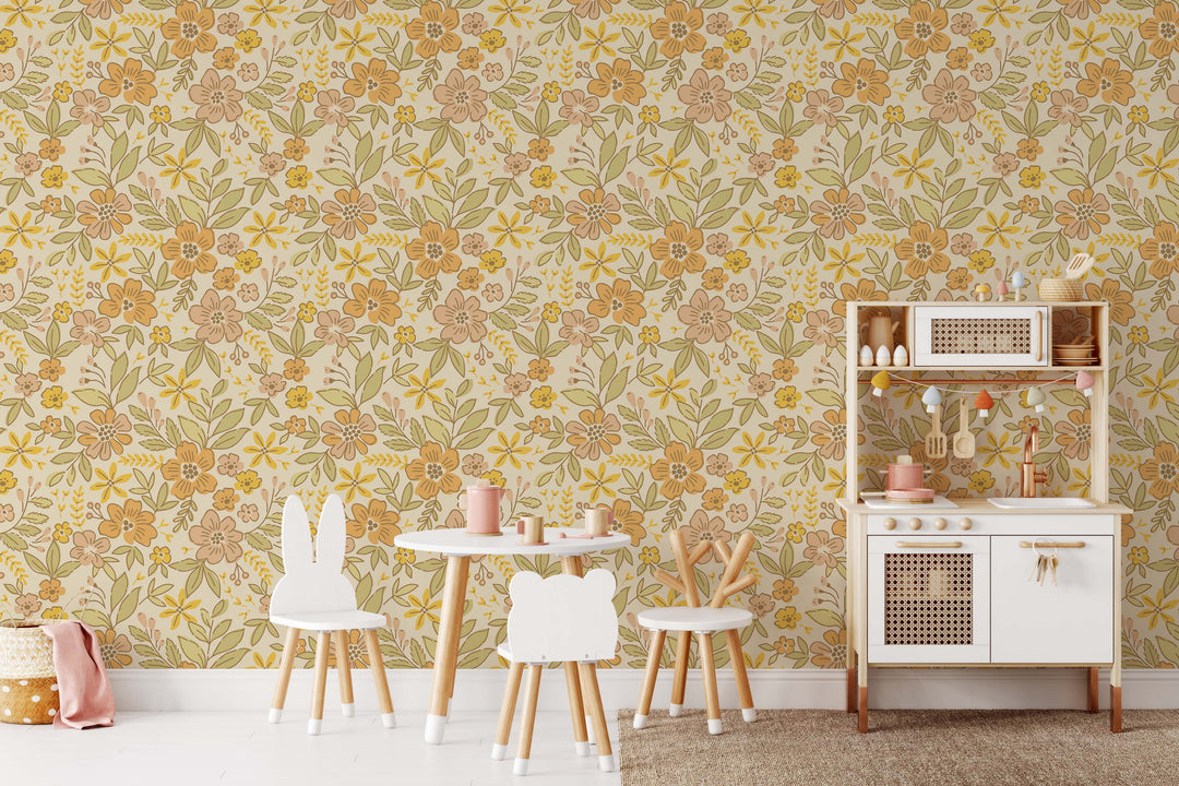 Boho Vintage Floral Wallpaper