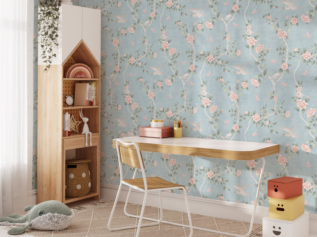 Le Tariche Chinoiserie Mural in Baby Blue