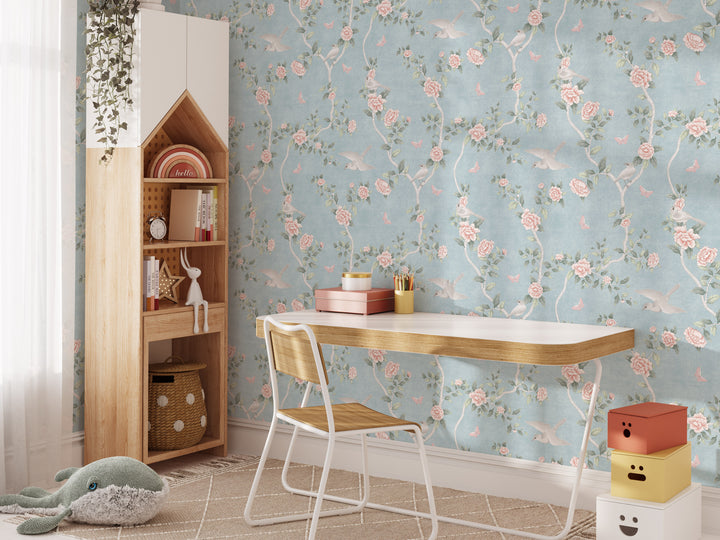 Le Tariche Chinoiserie Mural in Baby Blue - Studio Exclusive