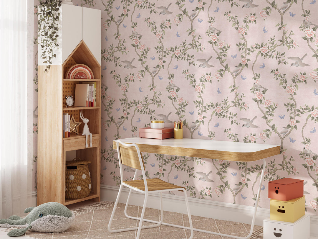 Le Tariche Chinoiserie Mural in Neutral and Pink