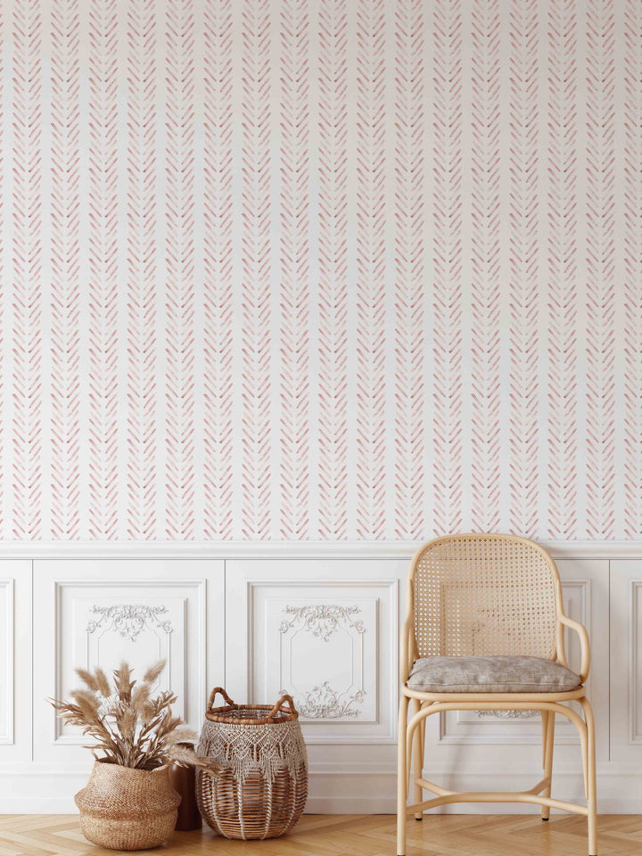 Papel pintado Boho Herringbone en rosa suave