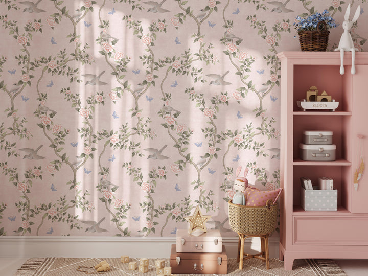 Le Tariche Chinoiserie Mural in Neutral and Pink