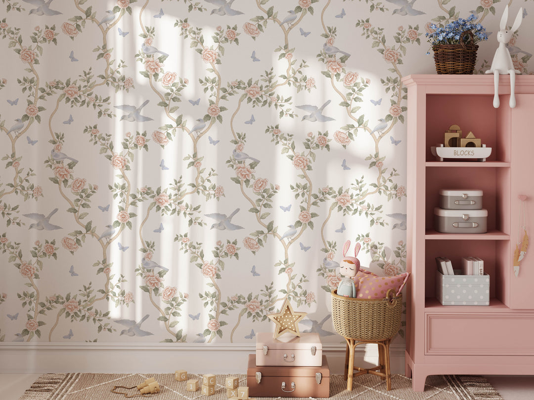 Le Tariche Chinoiserie Mural in Pastels and White