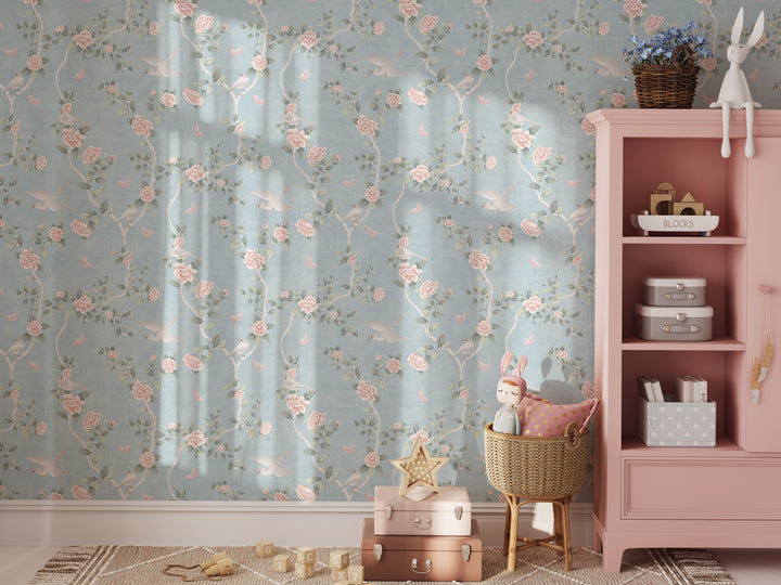 Le Tariche Chinoiserie Mural in Baby Blue