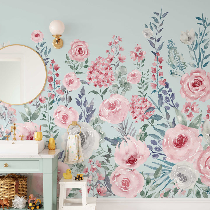 Mural floral de flores silvestres de primavera azul Geraldine