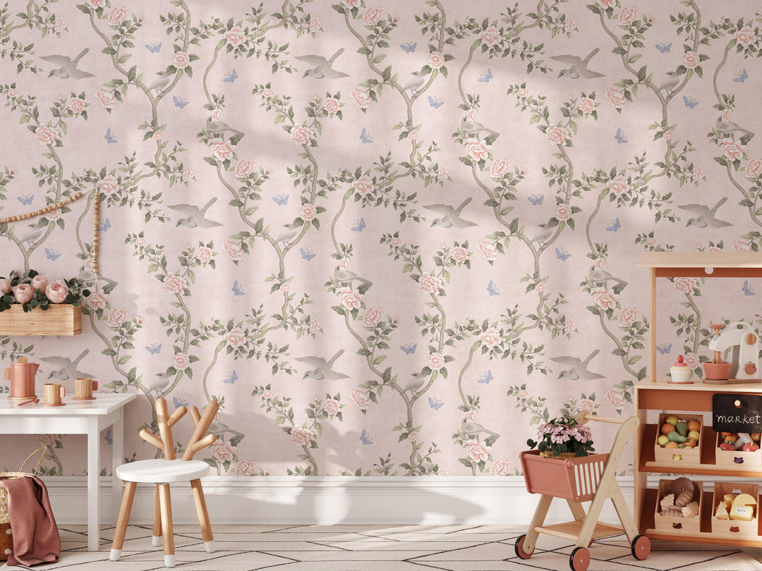 Le Tariche Chinoiserie Mural in Neutral and Pink