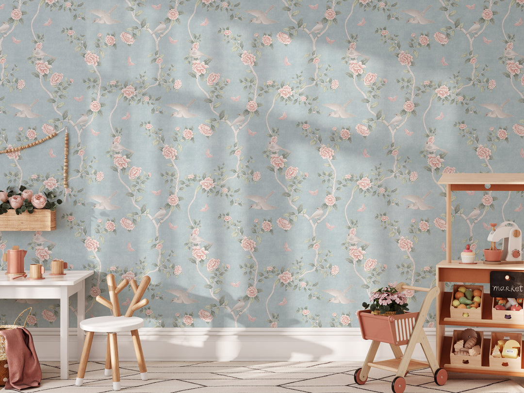 Le Tariche Chinoiserie Mural in Baby Blue