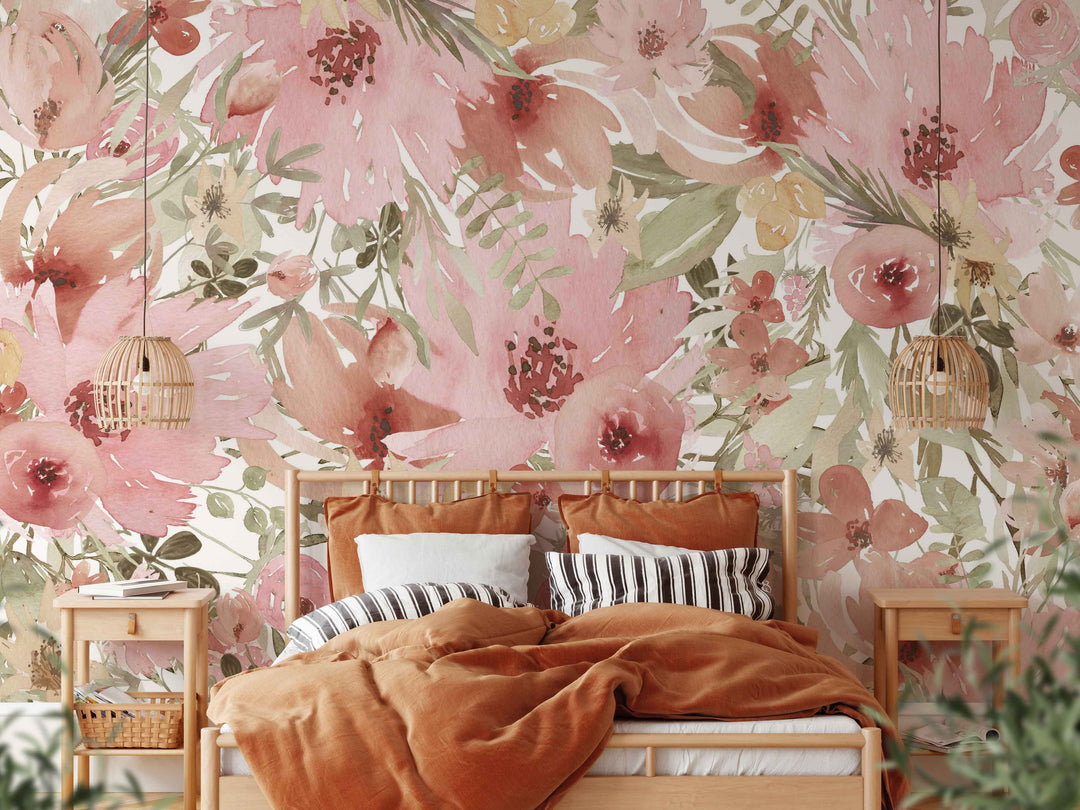Mural floral acuarela ciruela
