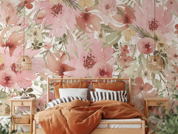 Mural floral acuarela ciruela