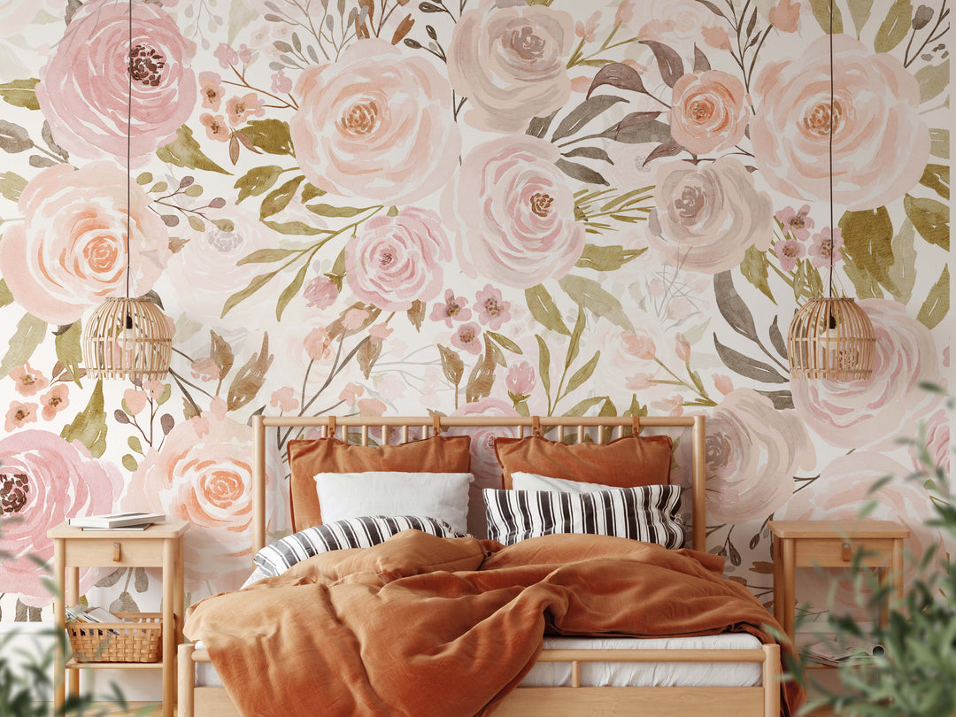 Mural de flores suaves en colores pastel