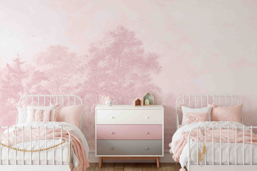 Pink Antique Forest Classic Landscape Mural