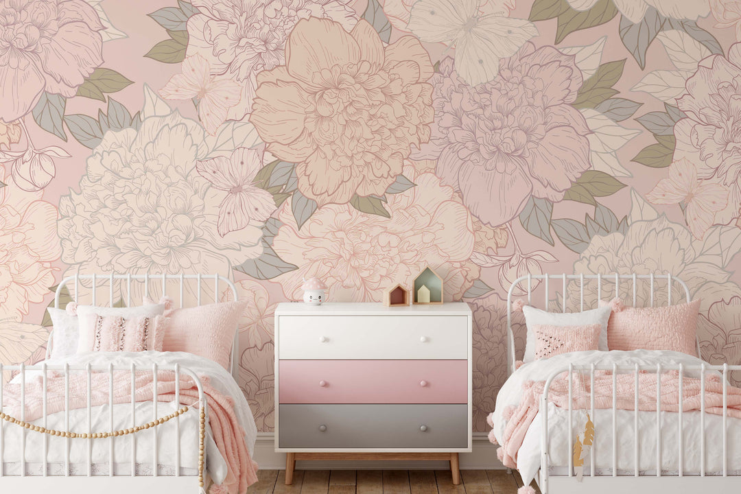 Peonies and Butterflies Mural