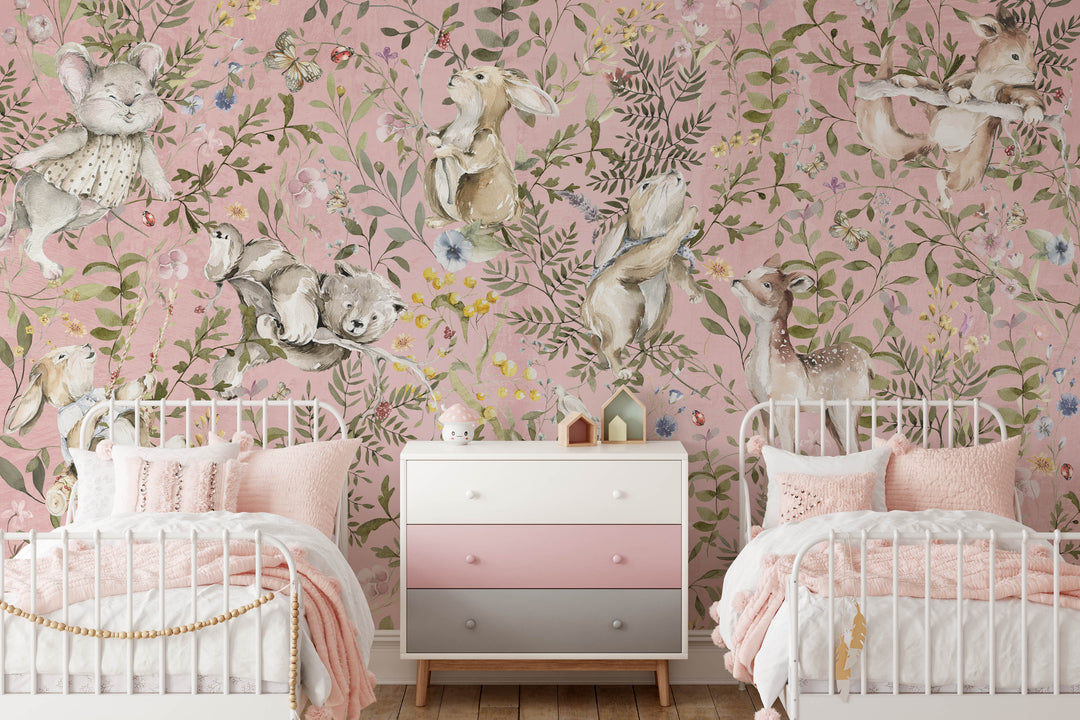 Sweet Pink Woodland Forest Mural