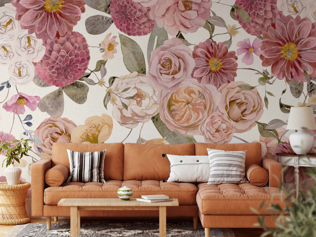 Mural primaveral rosa ruborizado