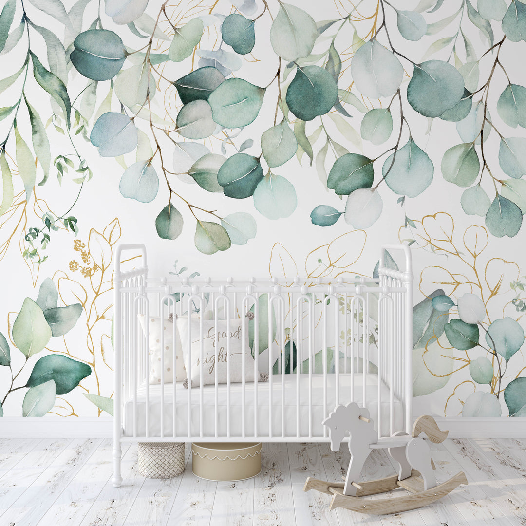 Kristy - Eucalyptus Watercolor Leaves Mural