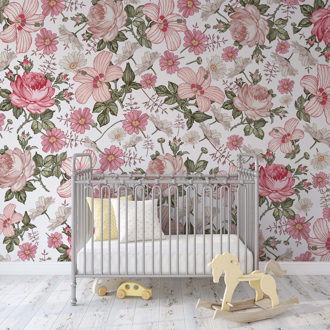 Vintage Floral in Pink Mural