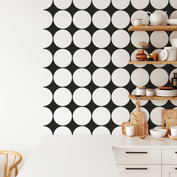Paquete de pegatinas de vinilo para azulejos con círculos invertidos en blanco y negro bohemio