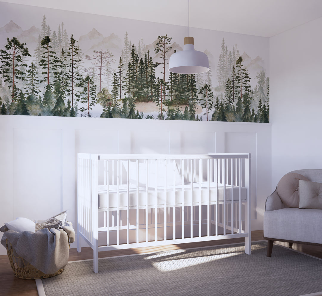 Foggy Pine Tree Forest Mural