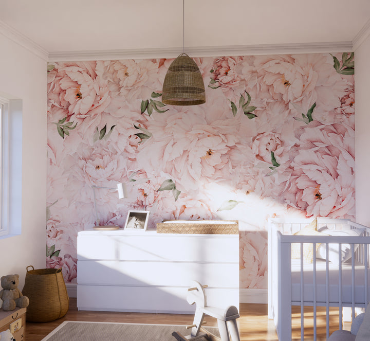 Mural preciosa peonía en rosa