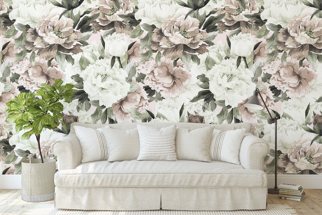 Muted Peony Wallpaper Mural