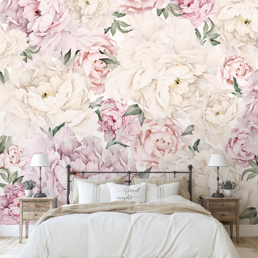 Gorgeous Peony Mural | Peel and Stick Wallpaper | Koko Art Shop