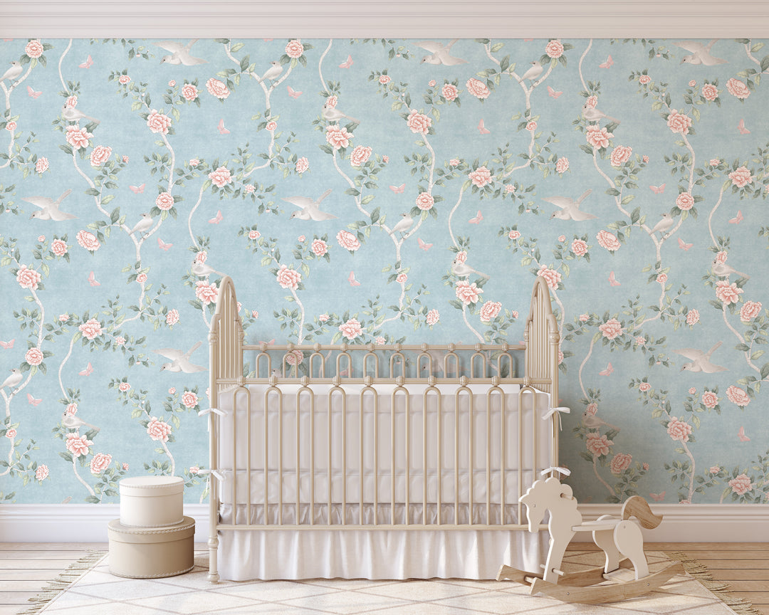 Le Tariche Chinoiserie Mural in Baby Blue