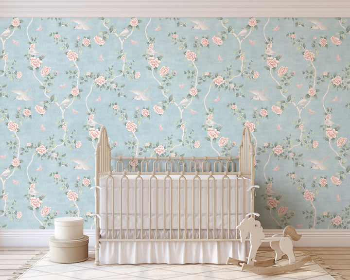 Le Tariche Chinoiserie Mural in Baby Blue - Studio Exclusive