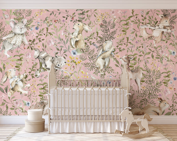 Sweet Pink Woodland Forest Mural