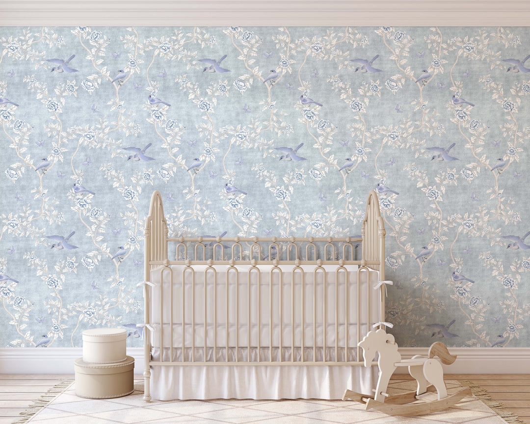 Le Tariche Chinoiserie Mural in Light Blue