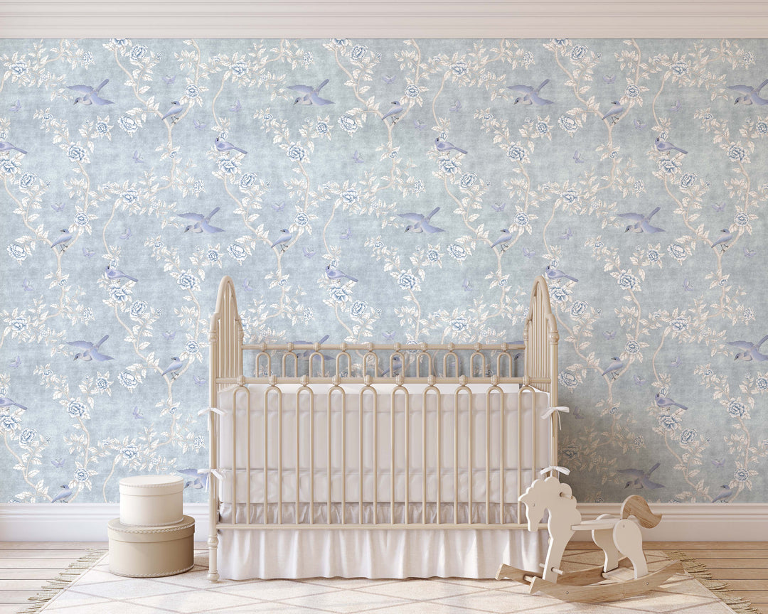 Le Tariche Chinoiserie Mural in Light Blue - Studio Exclusive