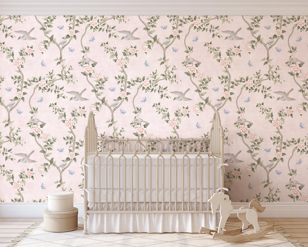 Le Tariche Chinoiserie Mural in Neutral and Pink