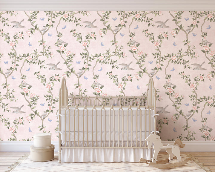 Le Tariche Chinoiserie Mural in Neutral and Pink - Studio Exclusive
