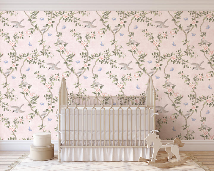 Le Tariche Chinoiserie Mural in Neutral and Pink