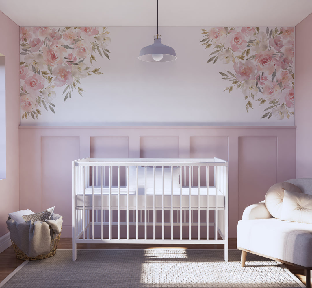 Airy and Light Watercolor Nursery Floral Corner Decals