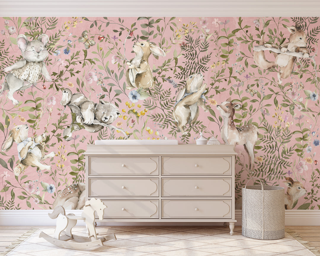 Sweet Pink Woodland Forest Mural