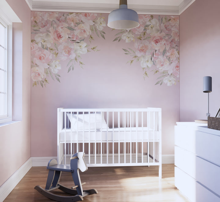 Airy and Light Watercolor Nursery Floral Corner Decals