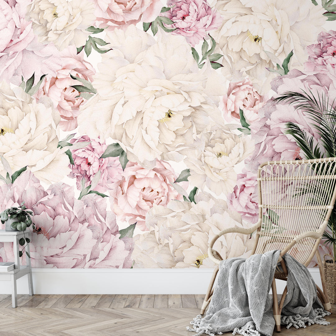 Gorgeous Peony Mural | Peel and Stick Wallpaper | Koko Art Shop