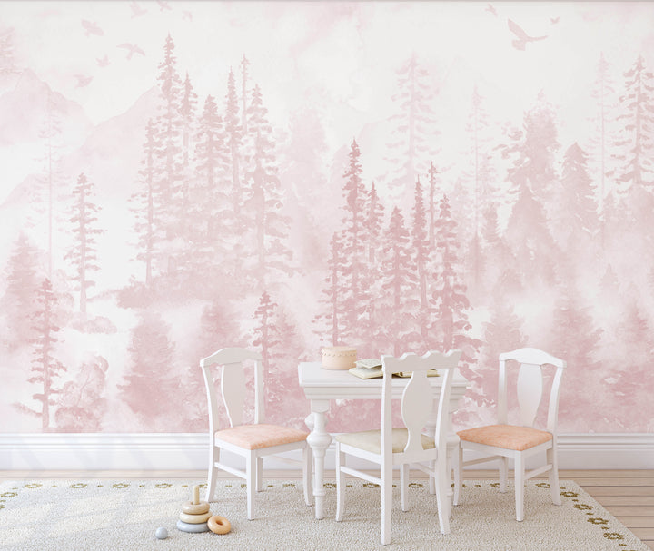 Girly Winter Forest in Pink Mural