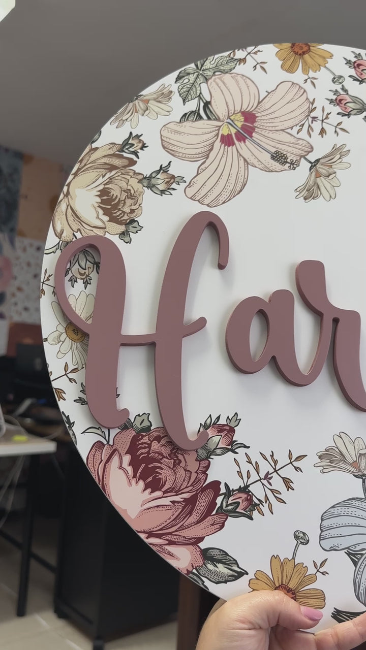 Vintage Floral Custom Round Name