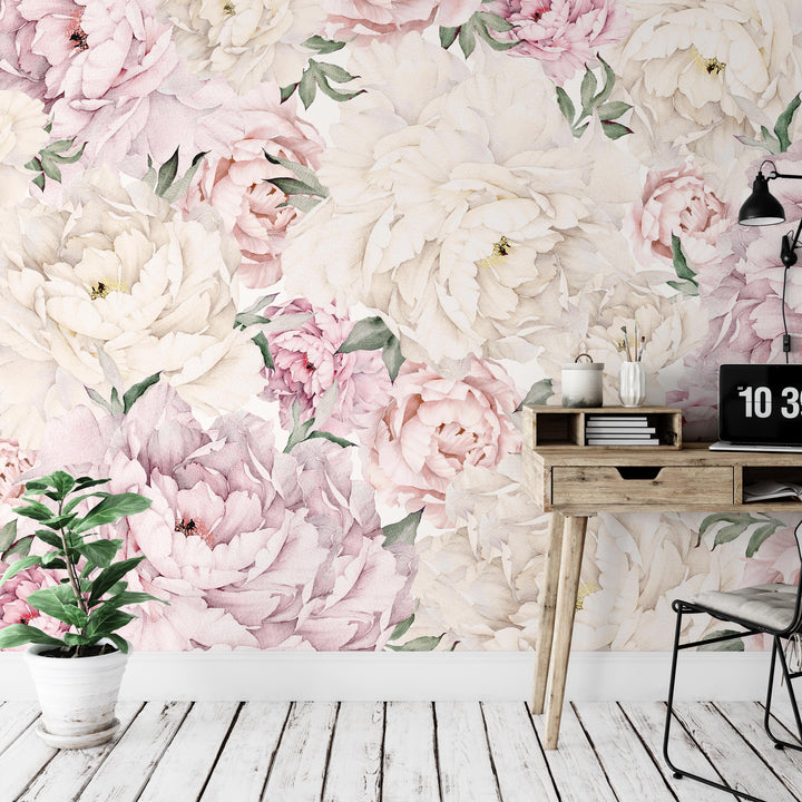 Gorgeous Peony Mural | Peel and Stick Wallpaper | Koko Art Shop