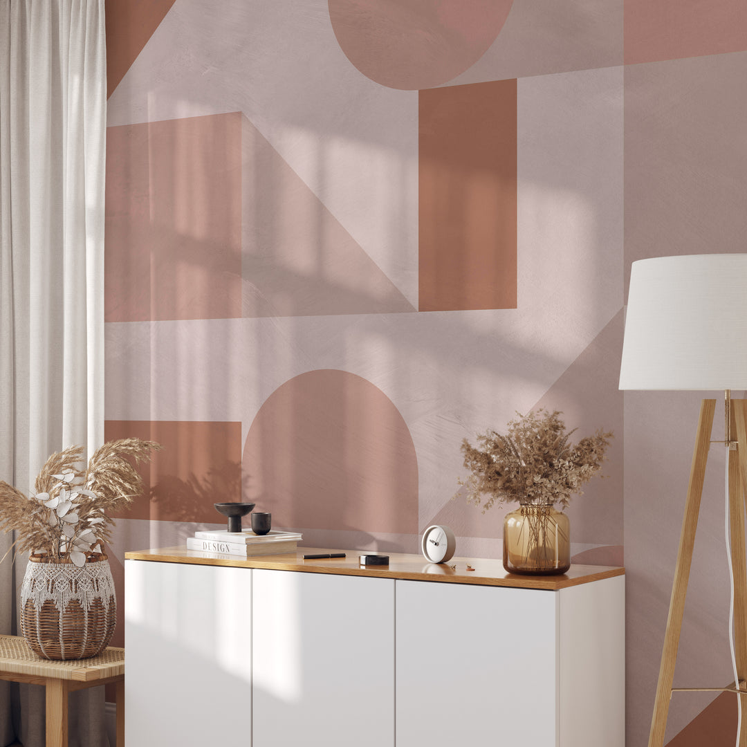Modern Pink Abstract Shapes Mural