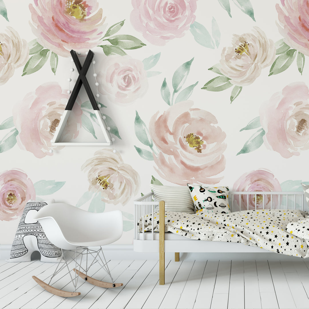 Watercolor Rose Wallpaper Mural